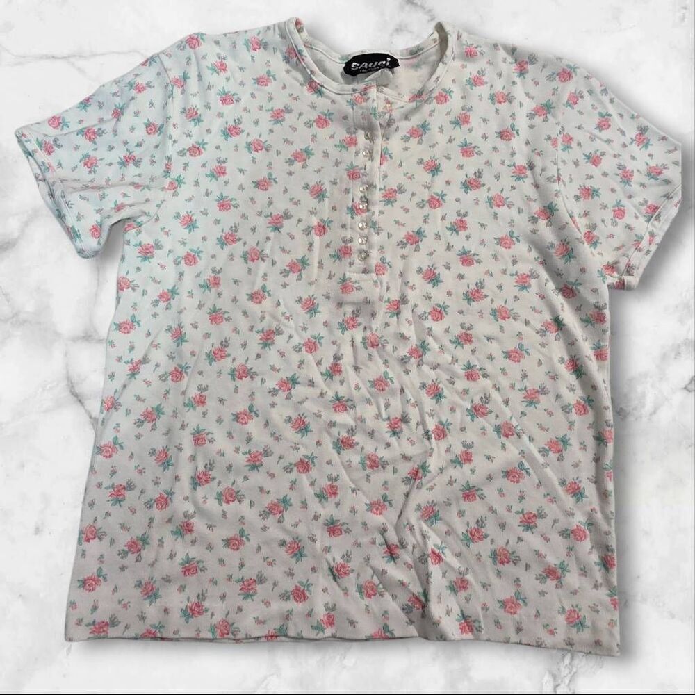 Sauci Floral White Tee Shirt Vintage Size Large